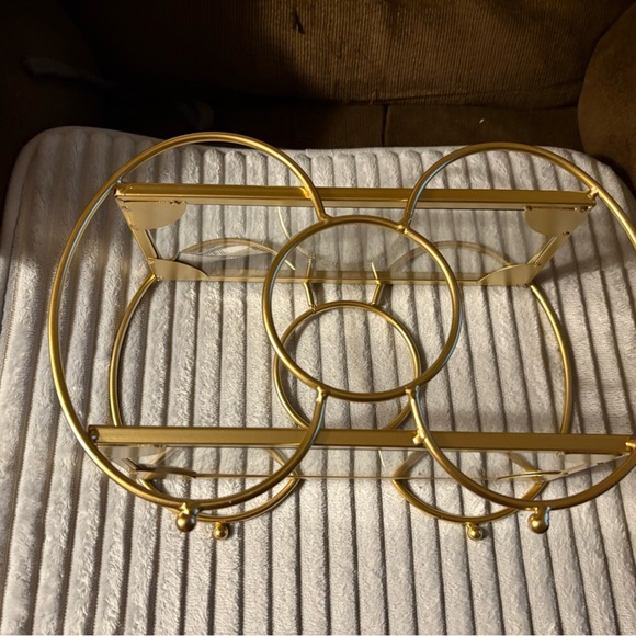 Gold Metal and Glass 2 tier shelves weight limit 3 lbs. each. Great for makeup. - Picture 2 of 4